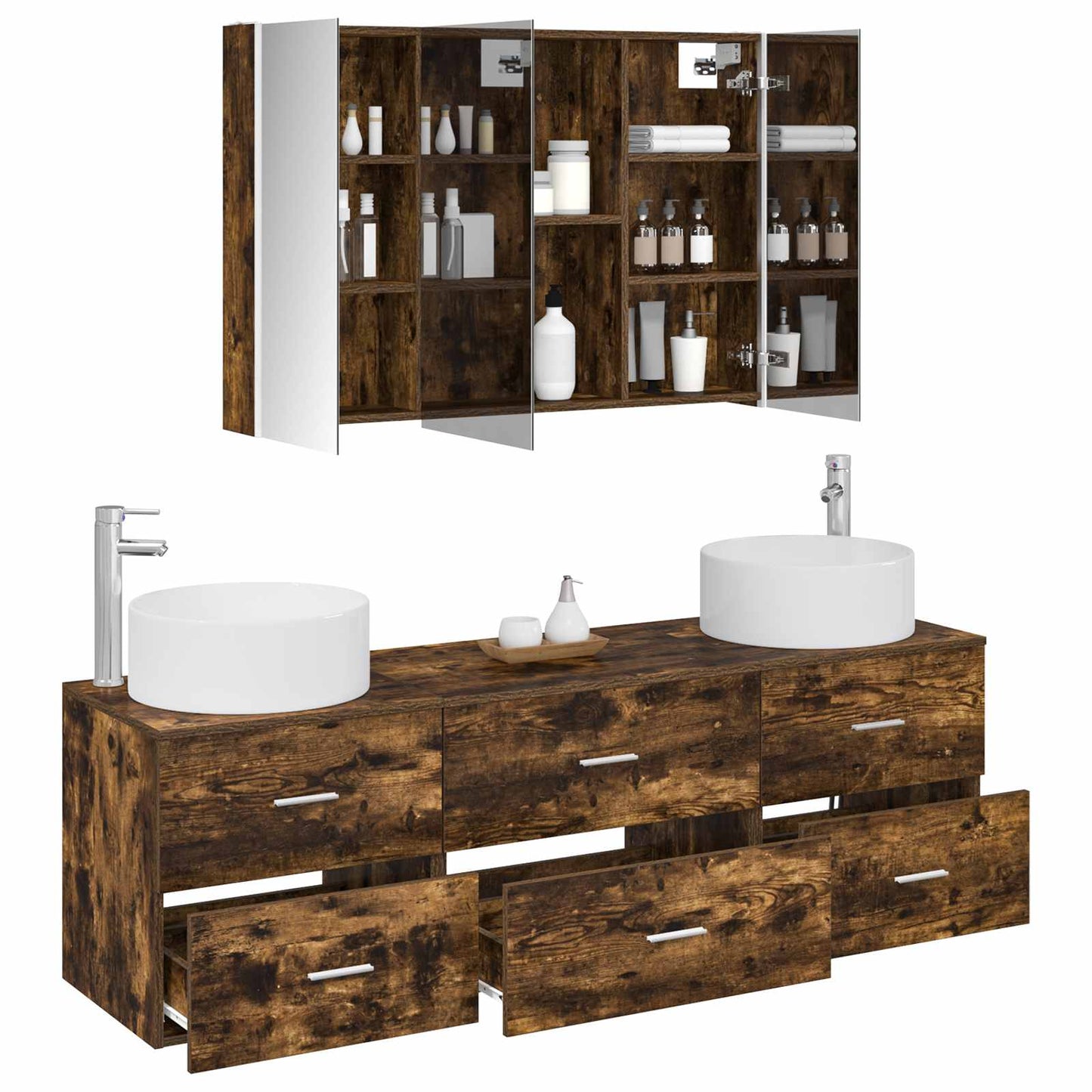 Bathroom Furniture Set 4 pcs Smoked Oak