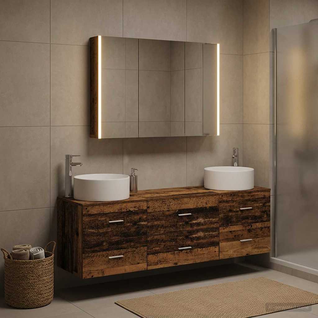 Bathroom Furniture Set 4 pcs Old Wood Engineered Wood and Glass