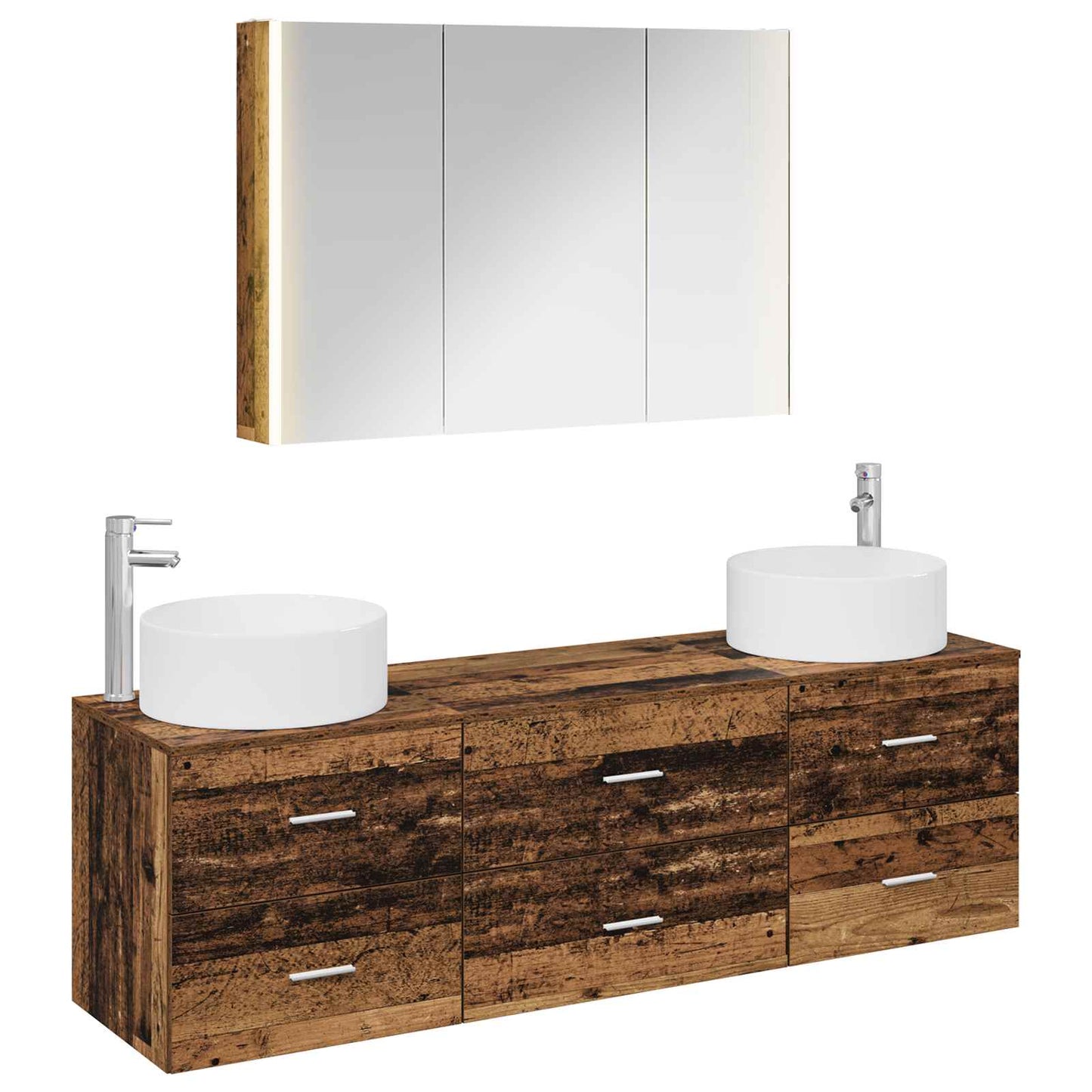 Bathroom Furniture Set 4 pcs Old Wood Engineered Wood and Glass
