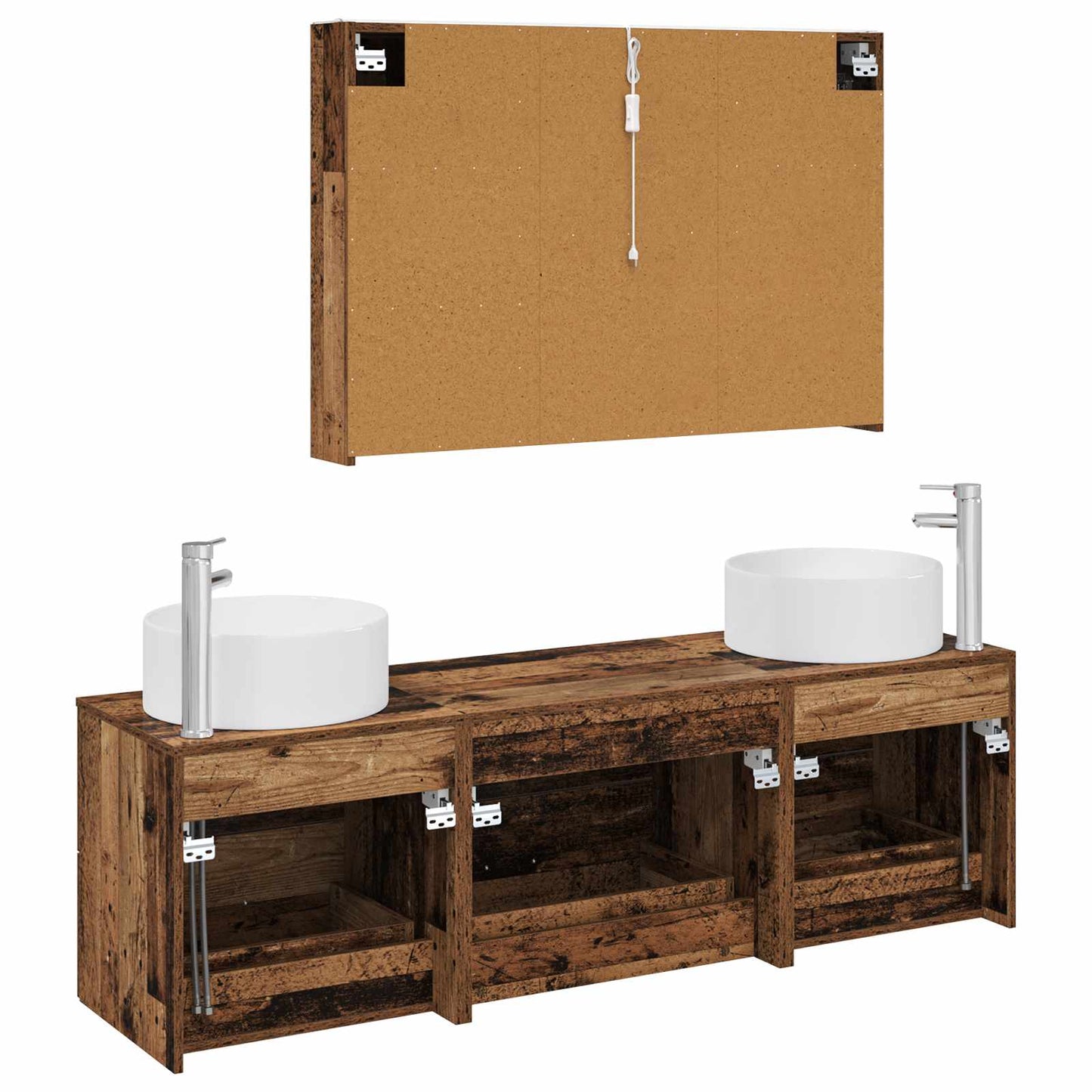 Bathroom Furniture Set 4 pcs Old Wood Engineered Wood and Glass