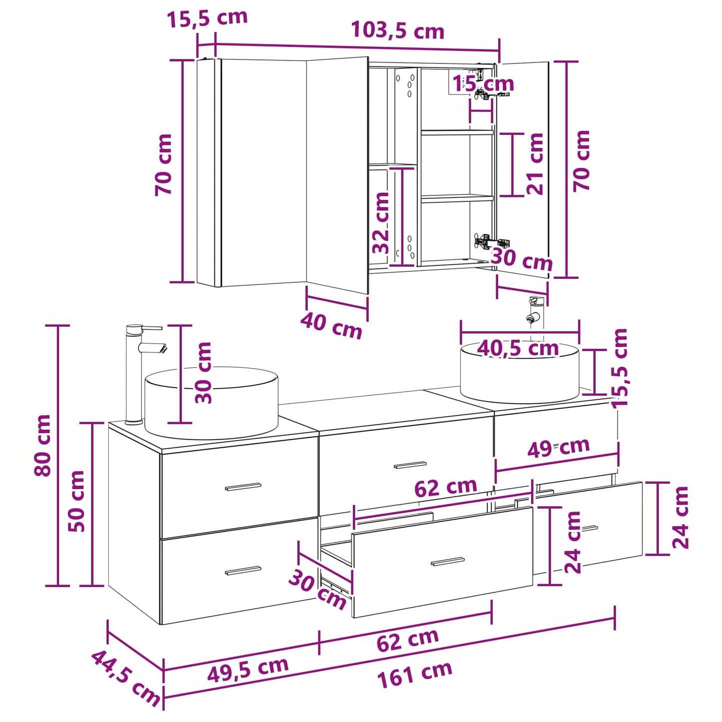Bathroom Furniture Set 4 pcs Old Wood Engineered Wood and Glass