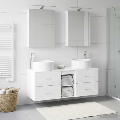 Bathroom Furniture Set 5 pcs White Engineered Wood and Glass