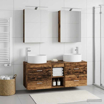 Bathroom Furniture Set 5 pcs Old Wood Engineered Wood and Glass