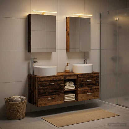 Bathroom Furniture Set 5 pcs Old Wood Engineered Wood and Glass