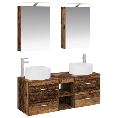 Bathroom Furniture Set 5 pcs Old Wood Engineered Wood and Glass