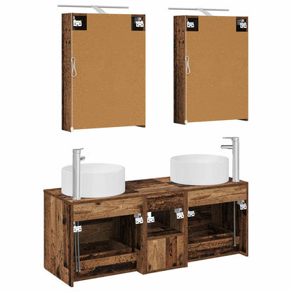 Bathroom Furniture Set 5 pcs Old Wood Engineered Wood and Glass