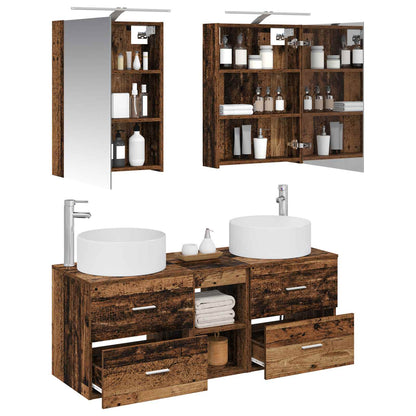 Bathroom Furniture Set 5 pcs Old Wood Engineered Wood and Glass