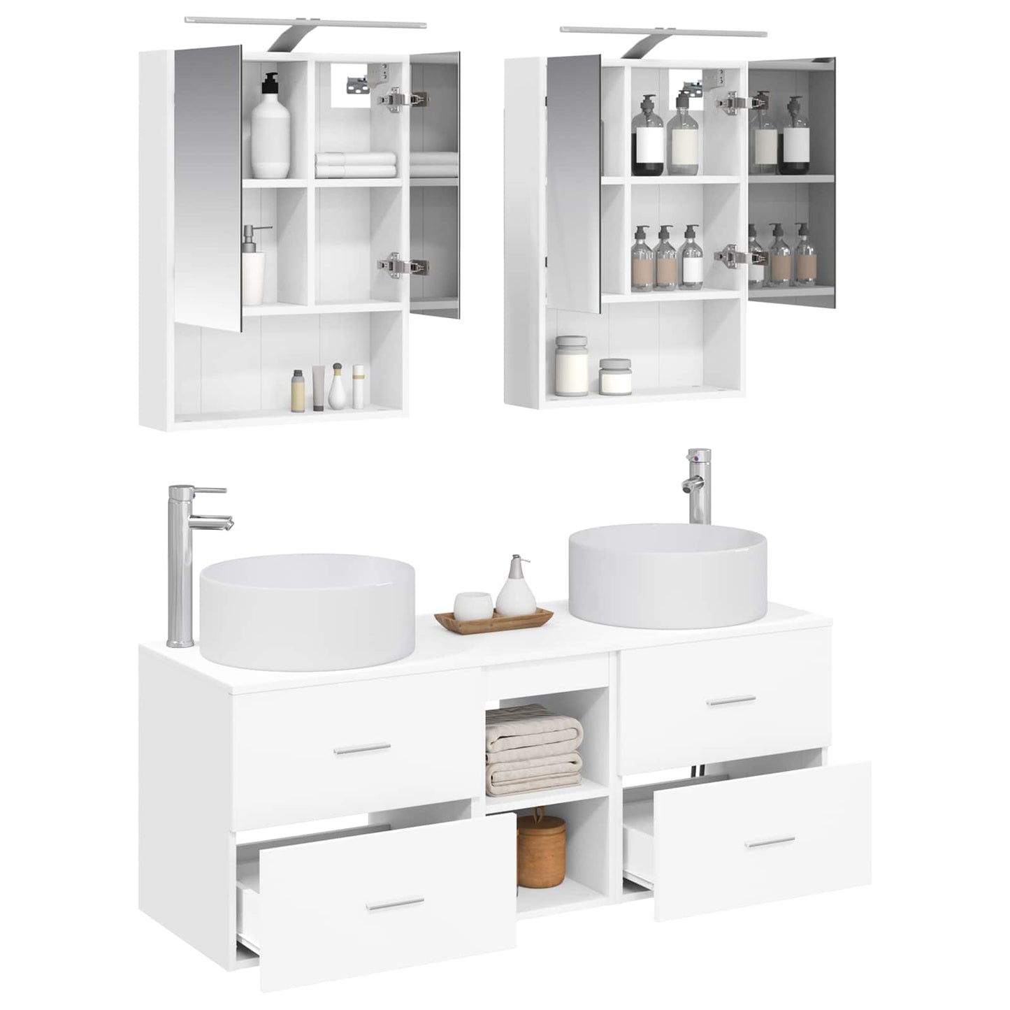 Bathroom Furniture Set 5 pcs White Engineered Wood and Glass
