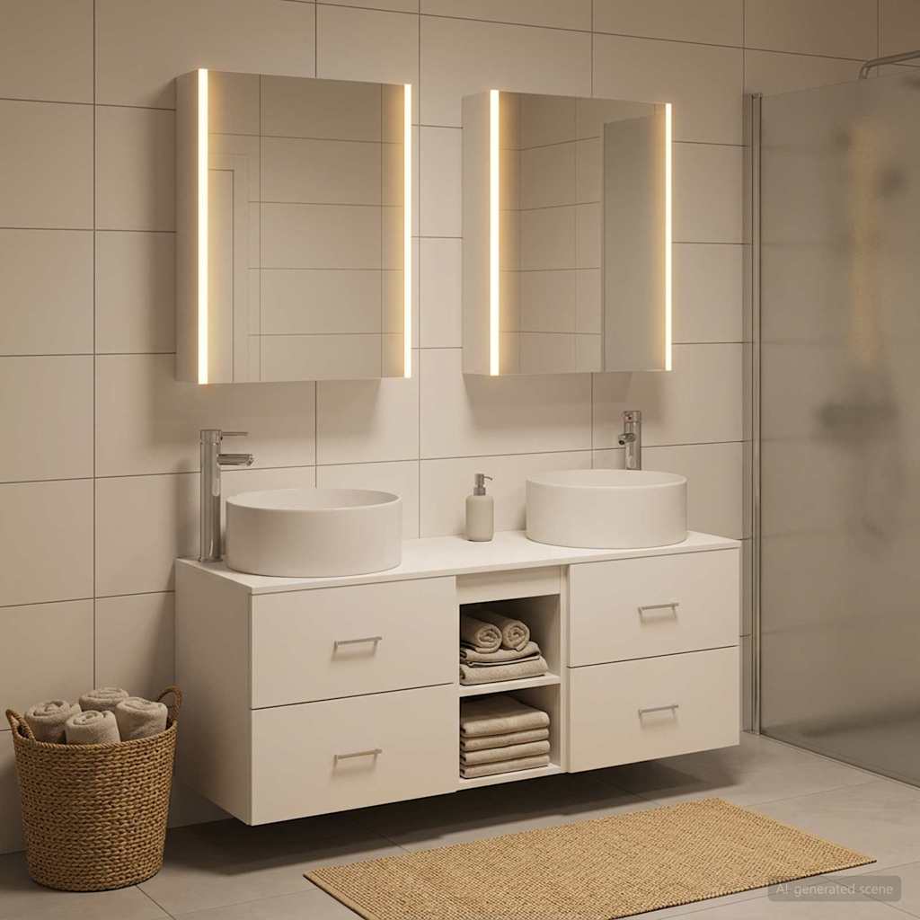 Bathroom Furniture Set 5 pcs White Engineered Wood and Glass
