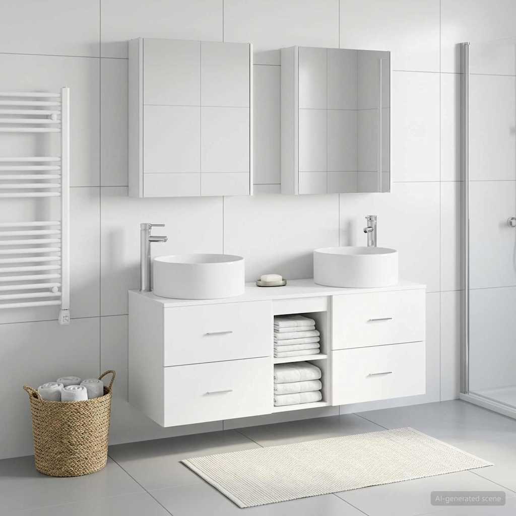 Bathroom Furniture Set 5 pcs White Engineered Wood and Glass