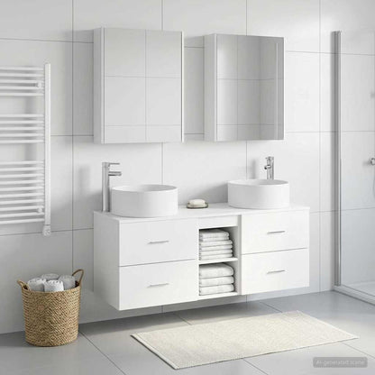 Bathroom Furniture Set 5 pcs White Engineered Wood and Glass