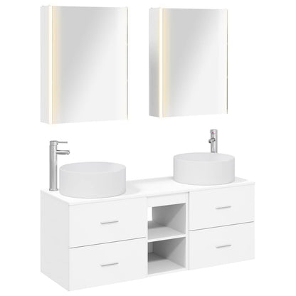 Bathroom Furniture Set 5 pcs White Engineered Wood and Glass
