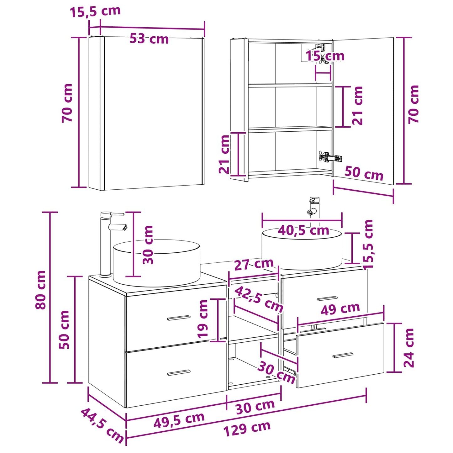Bathroom Furniture Set 5 pcs Black Oak