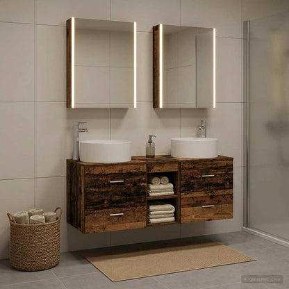 Bathroom Furniture Set 5 pcs Old Wood Engineered Wood and Glass