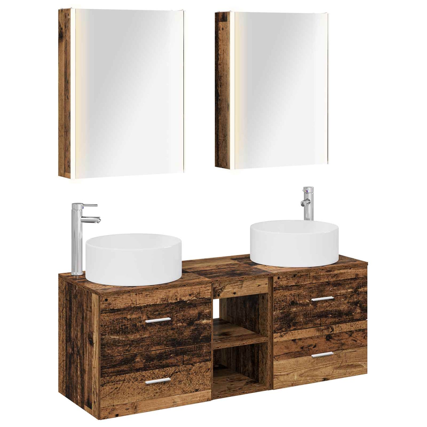 Bathroom Furniture Set 5 pcs Old Wood Engineered Wood and Glass