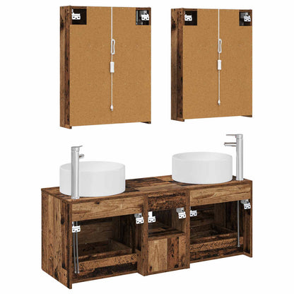 Bathroom Furniture Set 5 pcs Old Wood Engineered Wood and Glass
