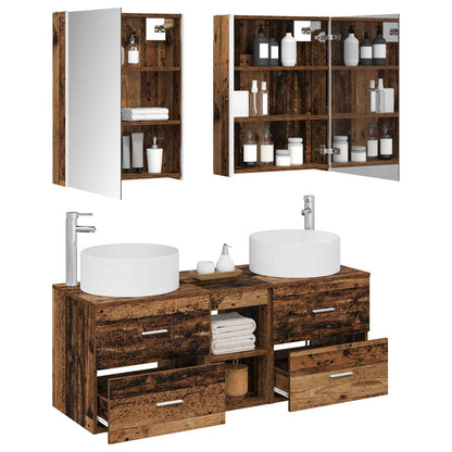 Bathroom Furniture Set 5 pcs Old Wood Engineered Wood and Glass