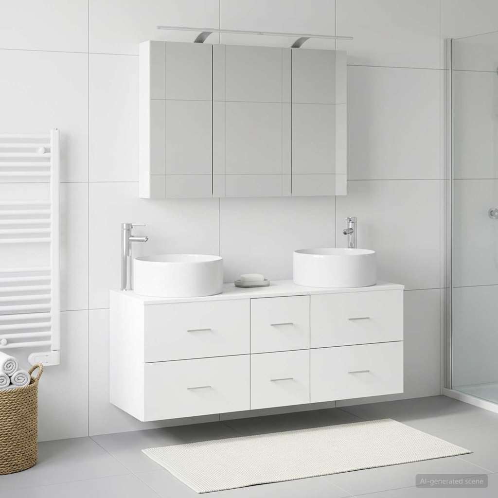 Bathroom Furniture Set 4 pcs White Engineered Wood and Glass