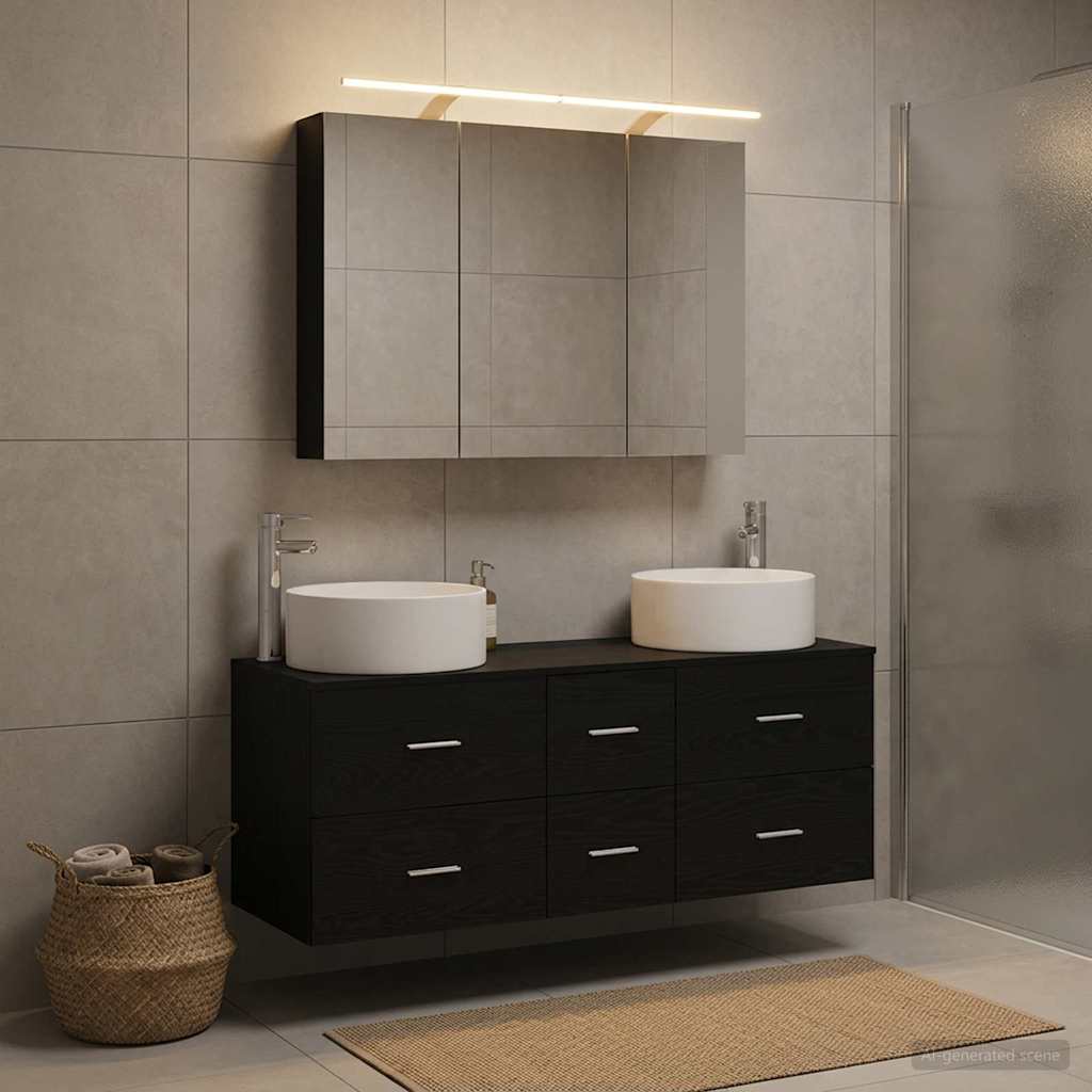 Bathroom Furniture Set 4 pcs Black Oak