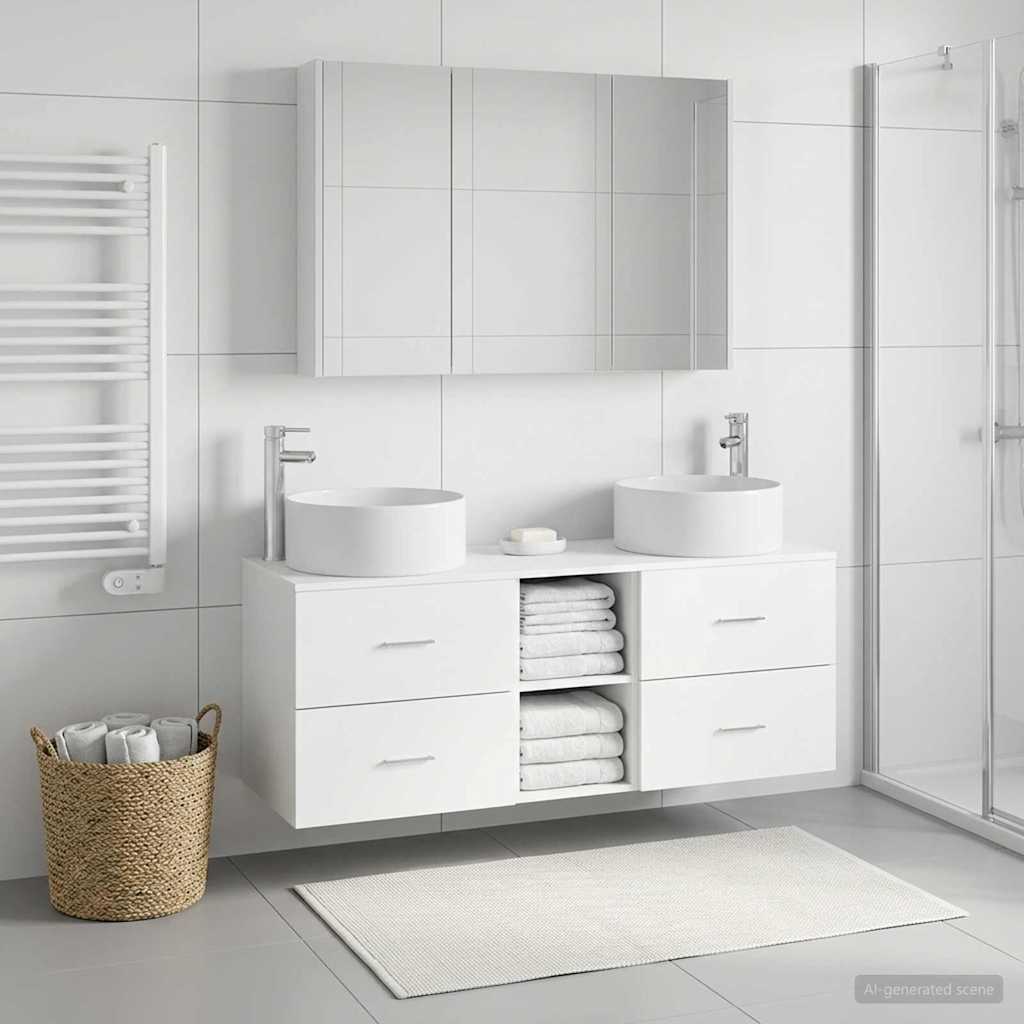 Bathroom Furniture Set 4 pcs White Engineered Wood and Glass
