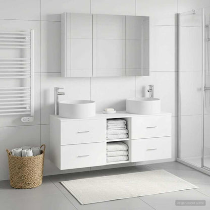 Bathroom Furniture Set 4 pcs White Engineered Wood and Glass