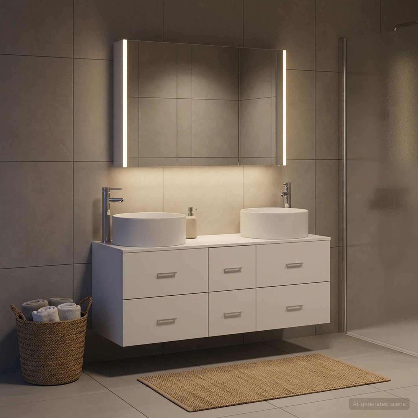 Bathroom Furniture Set 4 pcs White Engineered Wood and Glass