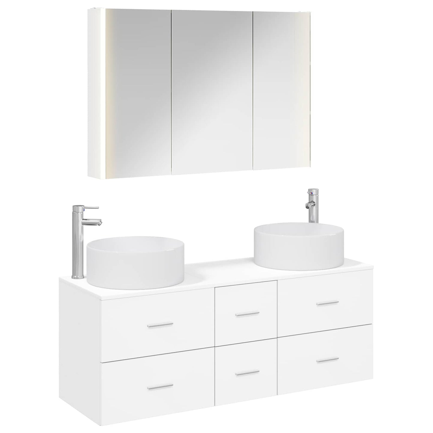 Bathroom Furniture Set 4 pcs White Engineered Wood and Glass