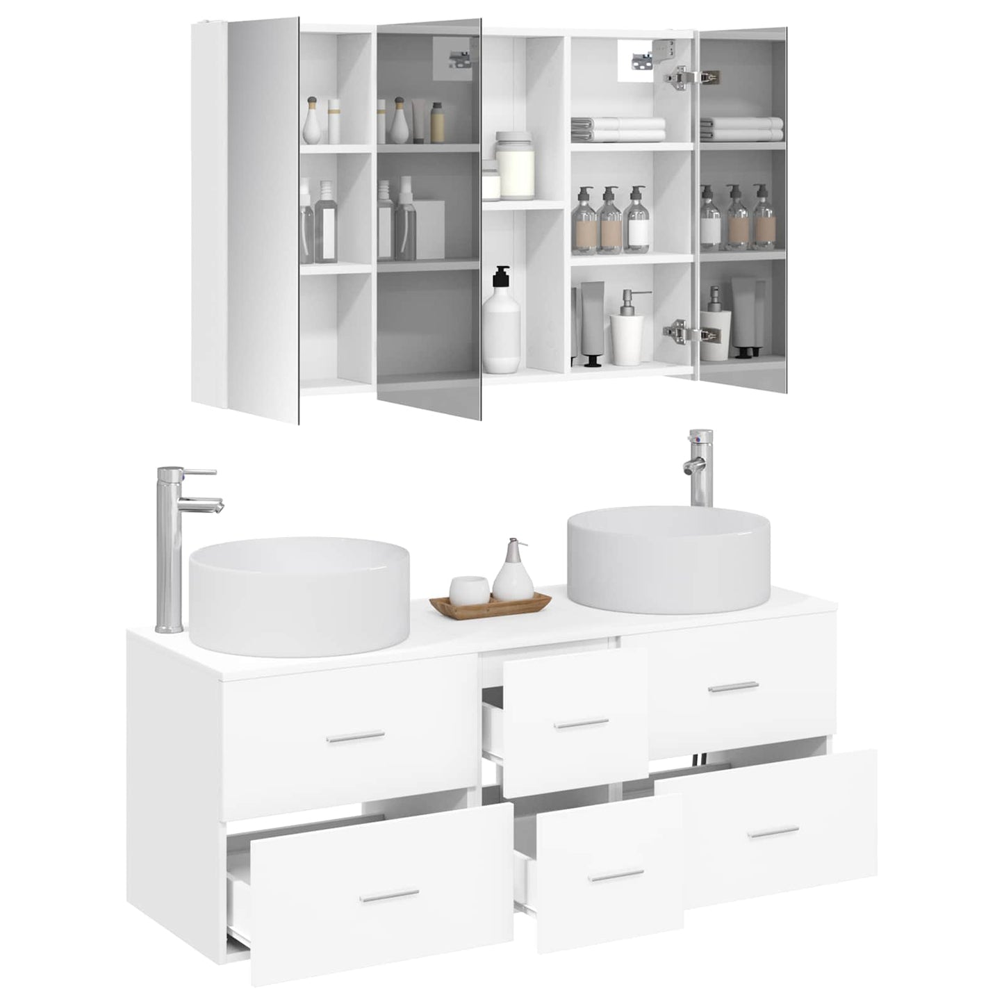 Bathroom Furniture Set 4 pcs White Engineered Wood and Glass