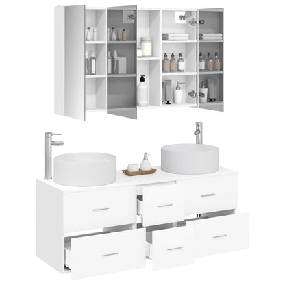 Bathroom Furniture Set 4 pcs White Engineered Wood and Glass
