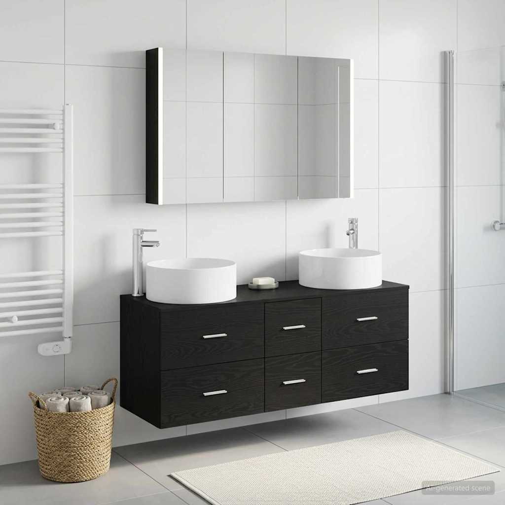 Bathroom Furniture Set 4 pcs Black Oak