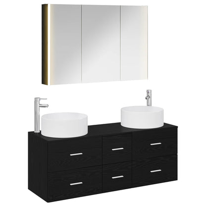 Bathroom Furniture Set 4 pcs Black Oak