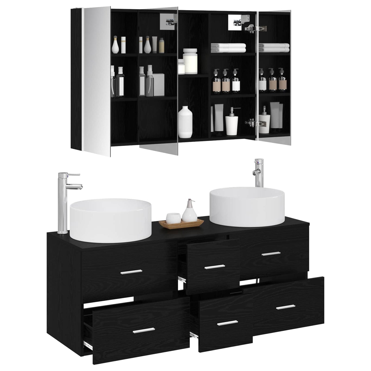Bathroom Furniture Set 4 pcs Black Oak