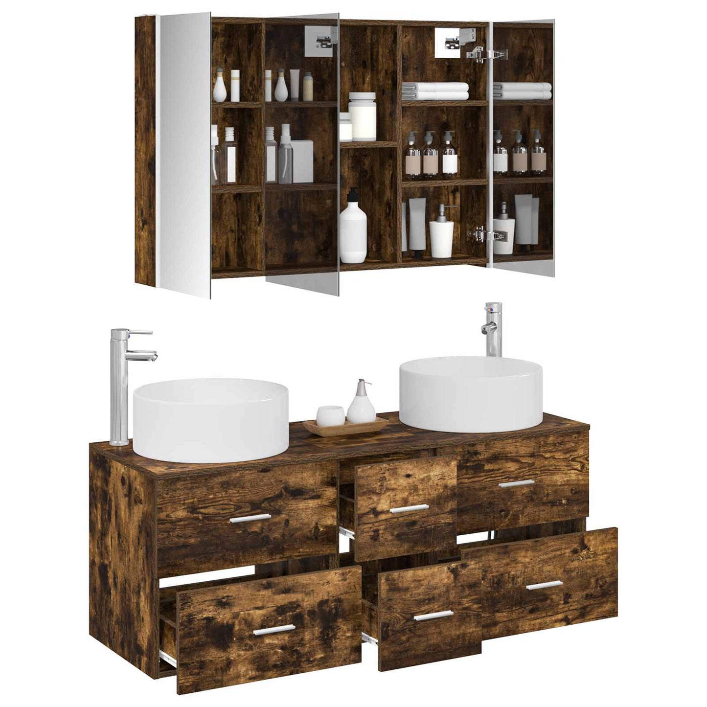 Bathroom Furniture Set 4 pcs Smoked Oak