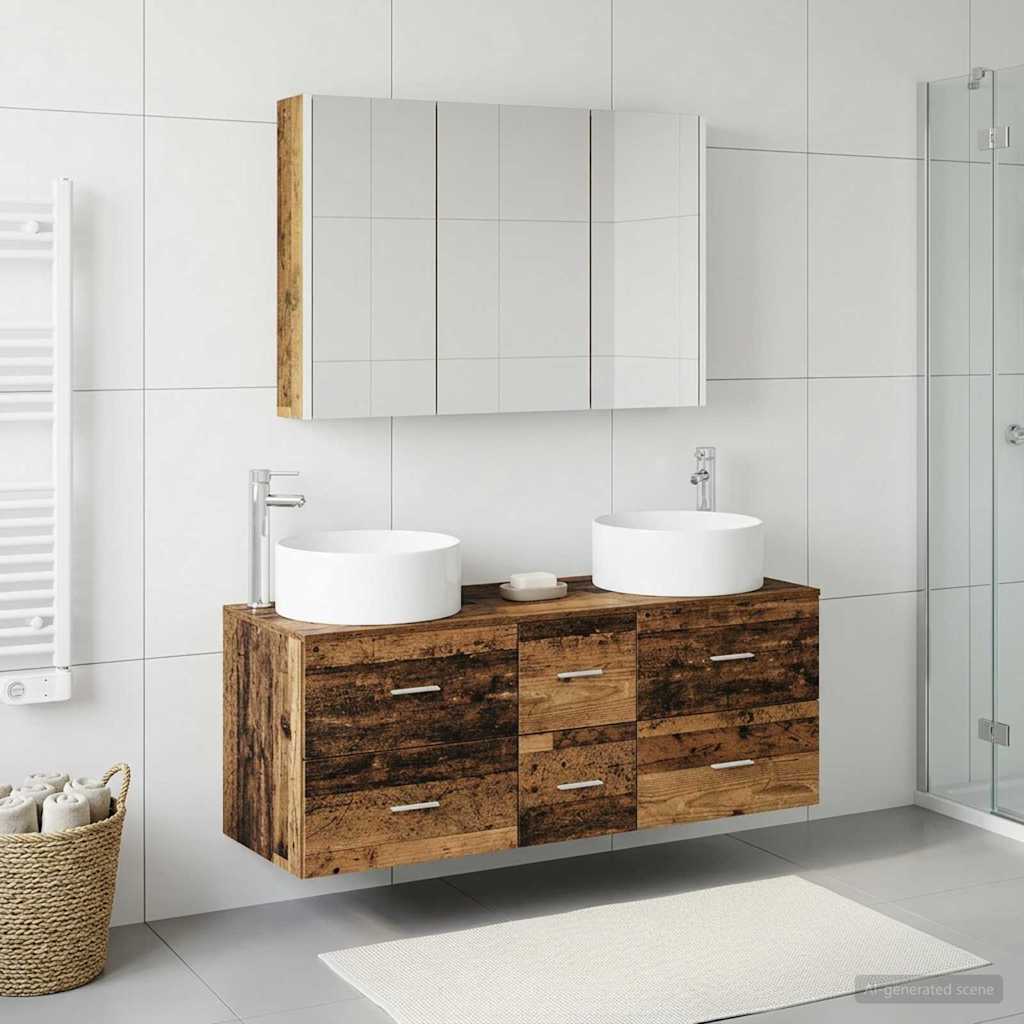 Bathroom Furniture Set 4 pcs Old Wood Engineered Wood and Glass