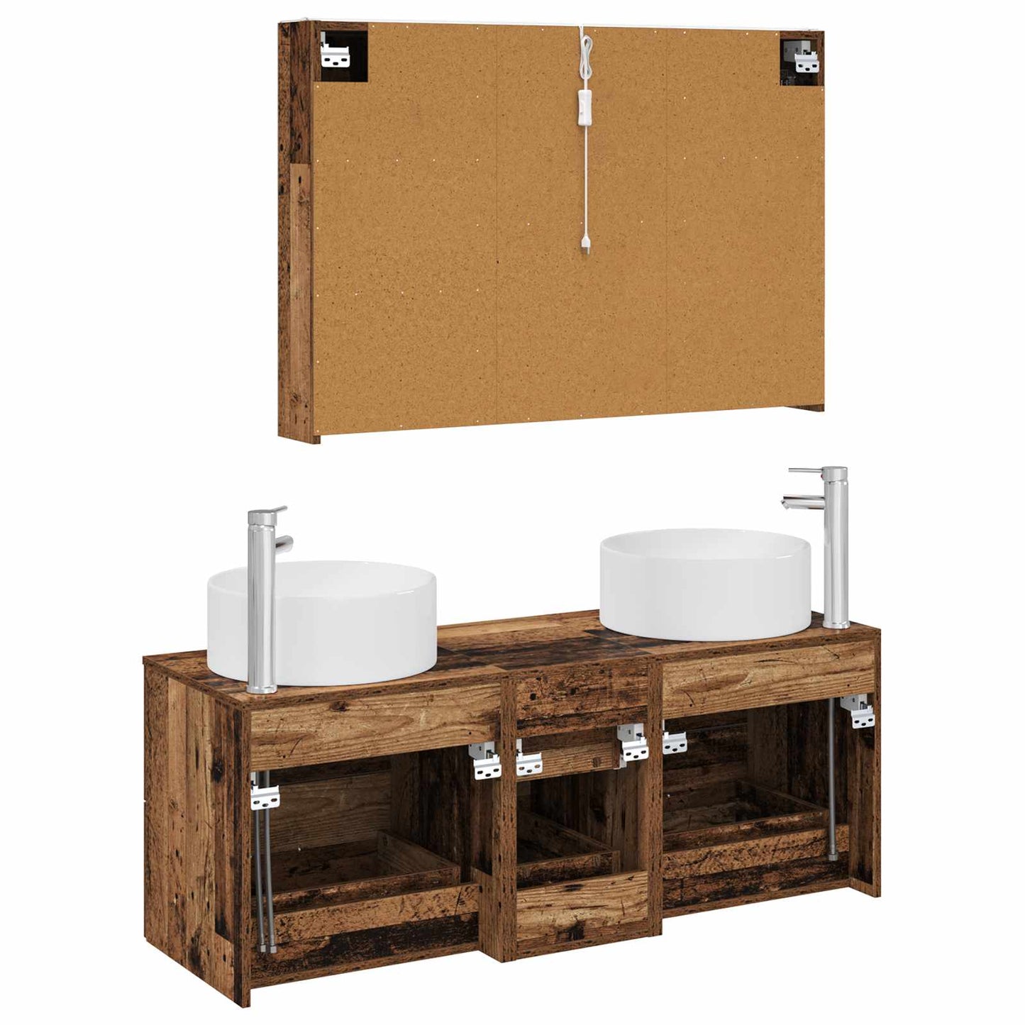 Bathroom Furniture Set 4 pcs Old Wood Engineered Wood and Glass