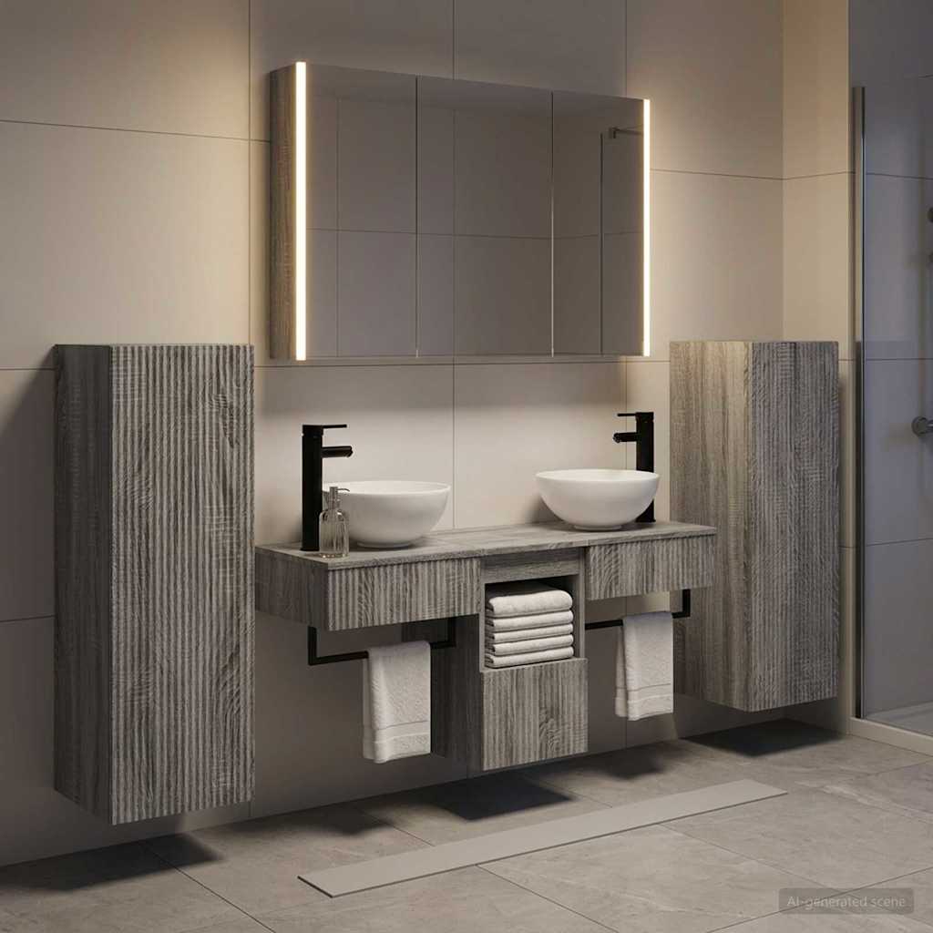 Bathroom Furniture Set 6 pcs Grey Sonoma