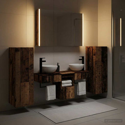 Bathroom Furniture Set 6 pcs Old Wood Engineered Wood and Glass