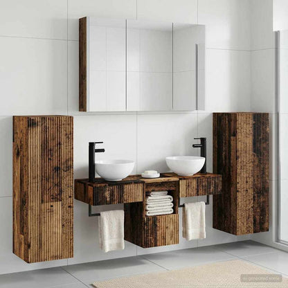 Bathroom Furniture Set 6 pcs Old Wood Engineered Wood and Glass