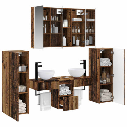 Bathroom Furniture Set 6 pcs Old Wood Engineered Wood and Glass