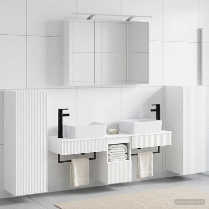 Bathroom Furniture Set 6 pcs White Engineered Wood and Glass