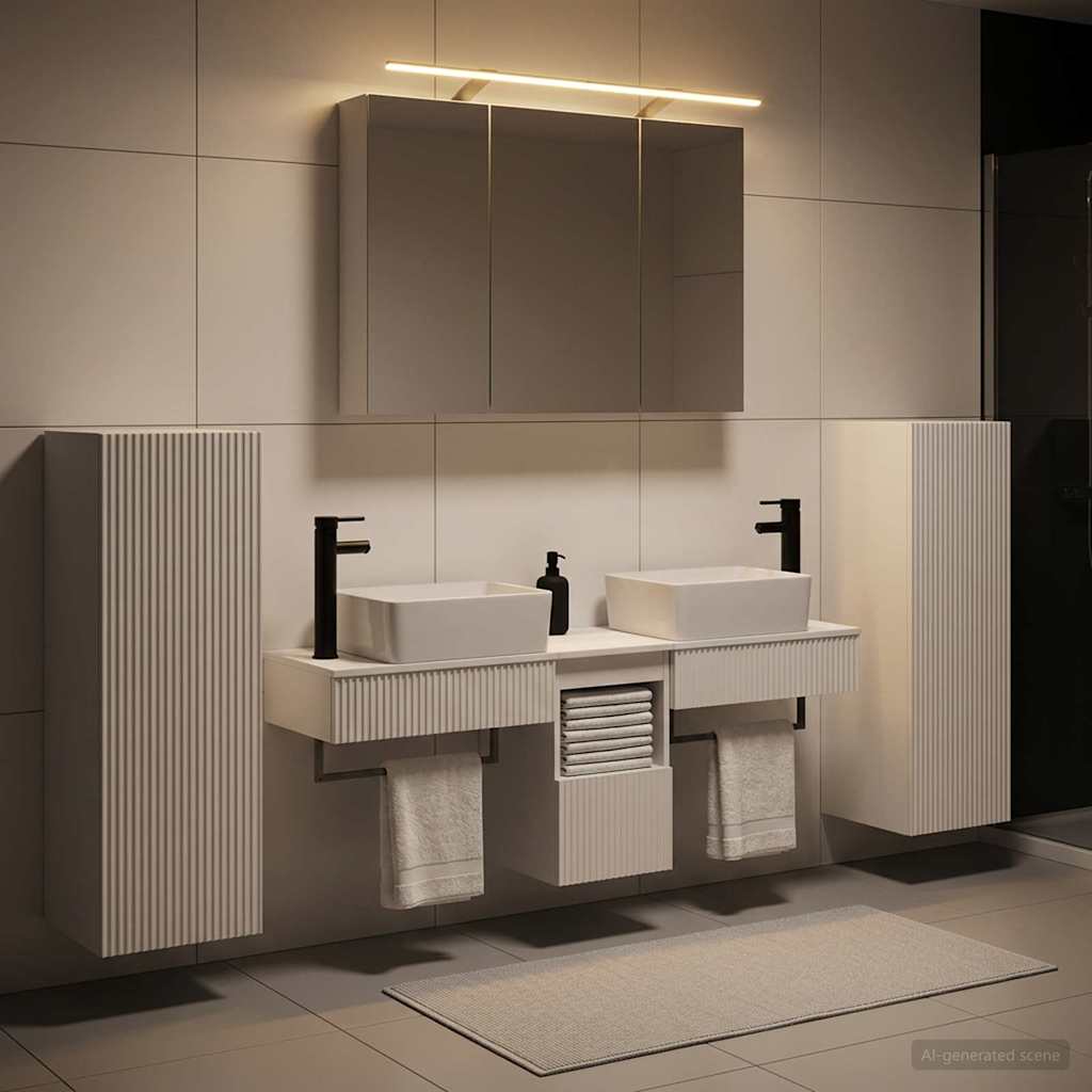 Bathroom Furniture Set 6 pcs White Engineered Wood and Glass