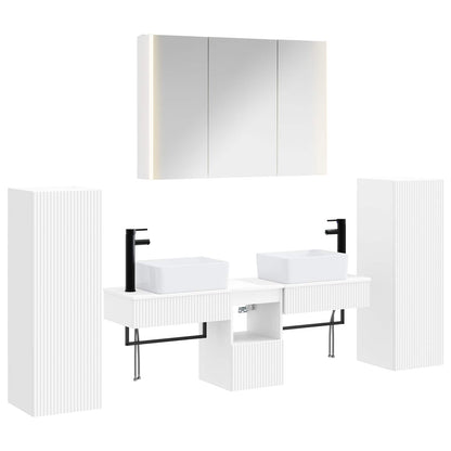 Bathroom Furniture Set 6 pcs White Engineered Wood and Glass