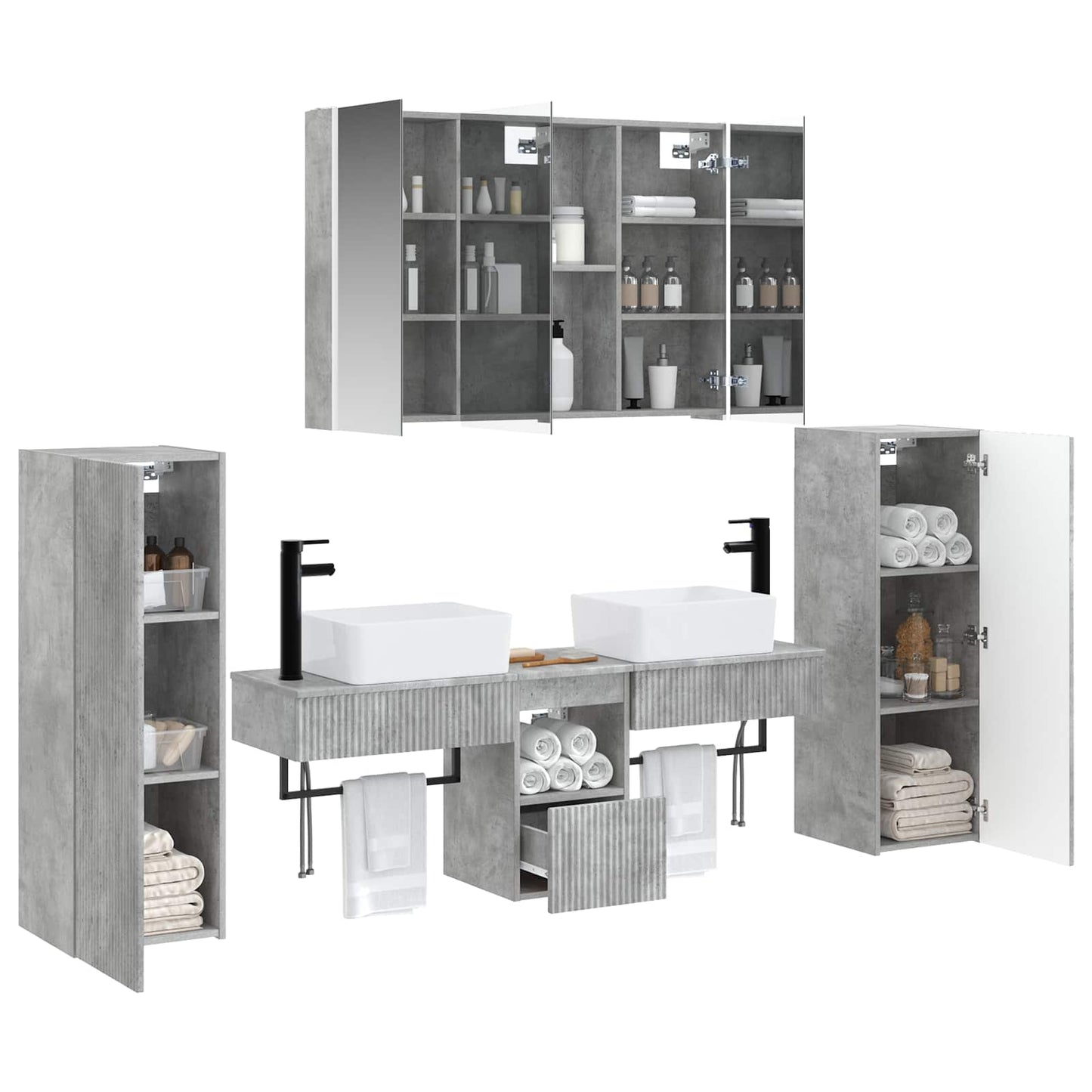 Bathroom Furniture Set 6 pcs Concrete Grey