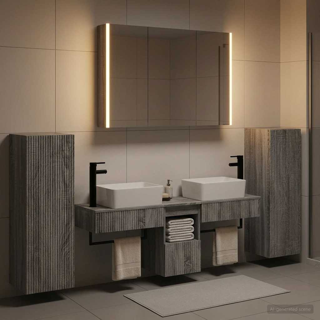 Bathroom Furniture Set 6 pcs Grey Sonoma