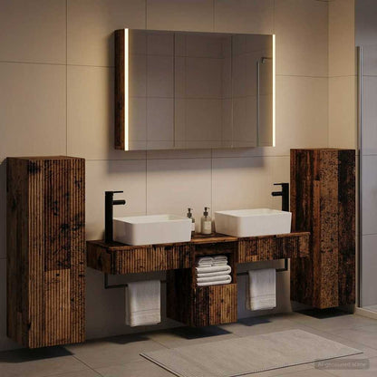 Bathroom Furniture Set 6 pcs Old Wood Engineered Wood and Glass