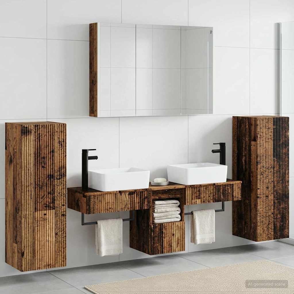 Bathroom Furniture Set 6 pcs Old Wood Engineered Wood and Glass