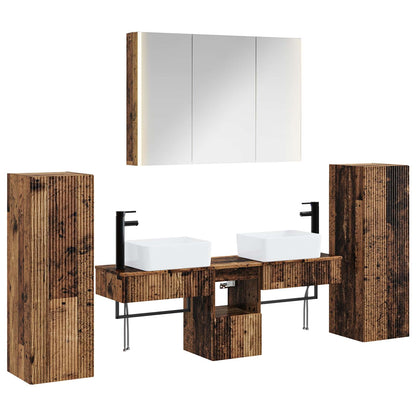 Bathroom Furniture Set 6 pcs Old Wood Engineered Wood and Glass