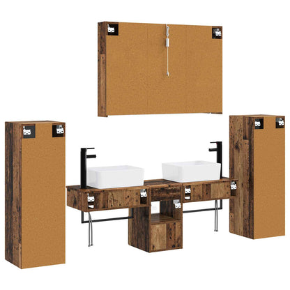 Bathroom Furniture Set 6 pcs Old Wood Engineered Wood and Glass