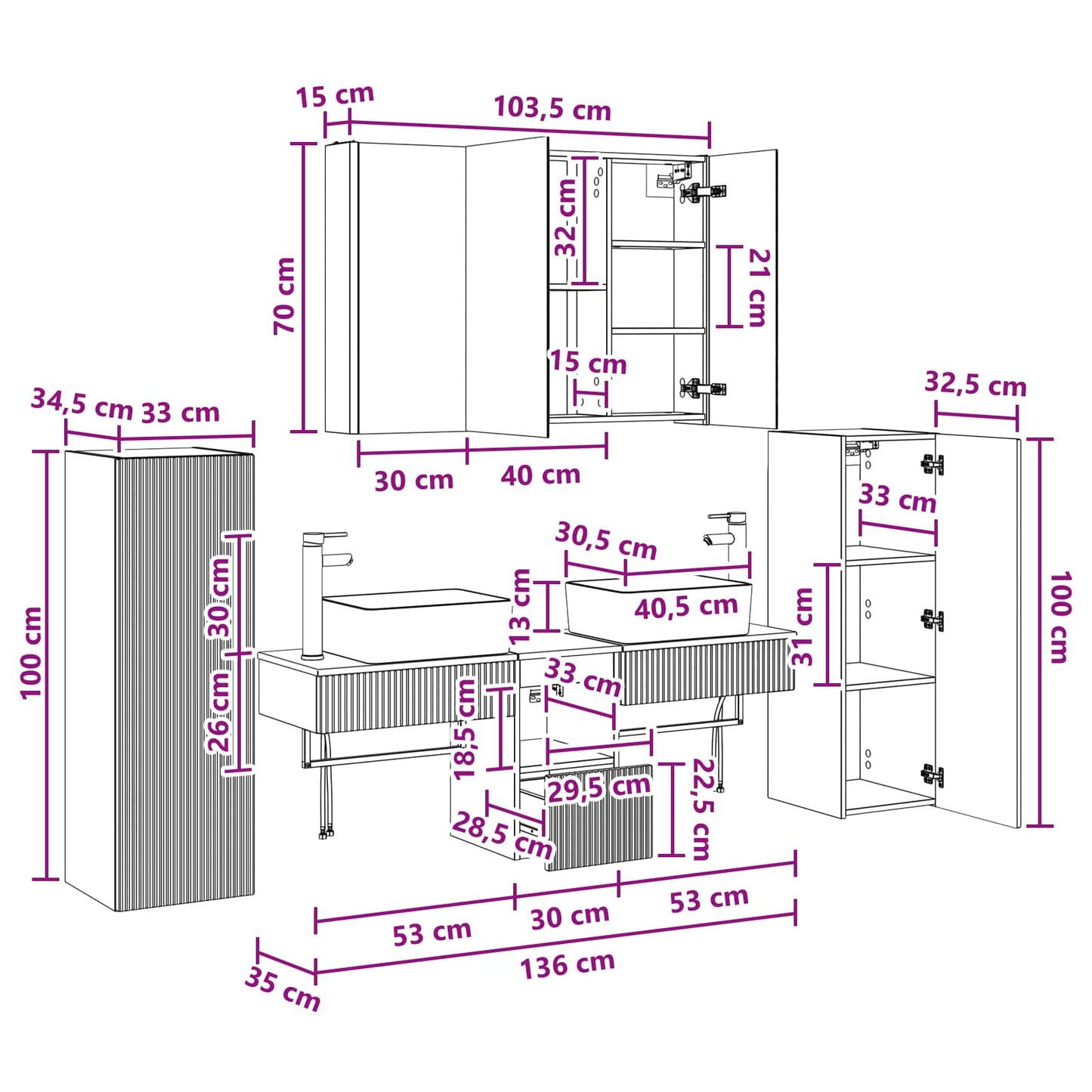 Bathroom Furniture Set 6 pcs Artisan Oak