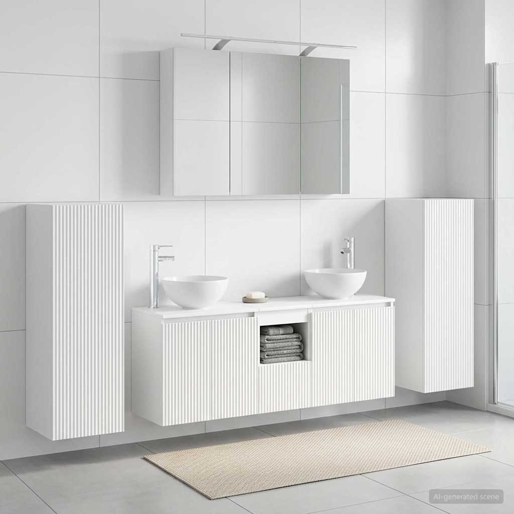 Bathroom Furniture Set 6 pcs White Engineered Wood and Glass